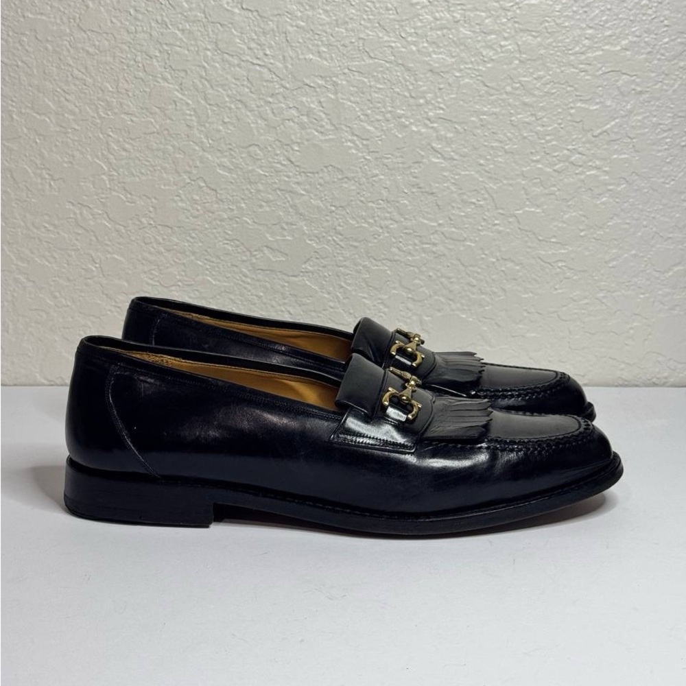Mezlan Lorca Loafers Men's Size 10M Black Leather Gold Bit Strap Kiltie Shoes